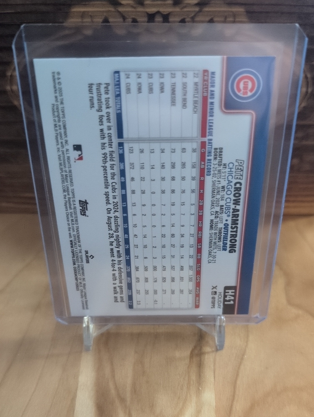 2025 Topps Holiday Pete Crow-Armstrong Candy Cane Bat SP Cubs - Picture 2 of 2